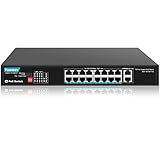 YuanLey 16 Port Gigabit PoE Switch mit 2 Gigabit Ethernet Uplink, 250W PoE+ Port Konform 802.3af/at, Unverwaltet Netzwerk Switch mit AI Watchdog, VLAN, Erweitert auf 300m, Lüfterloser und Leiser