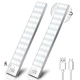 Schrankbeleuchtung LED mit Bewegungsmelder 2 Stück Schranklicht Schrankleuchte LED Leiste Batterie USB Wiederaufladbar Für Kleiderschrank,Treppe,Kofferraum,RV