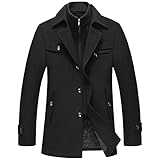 Allthemen Wintermantel Kurzmantel Herren Schwarz Wollmantel Stehkragen Herren Winter Mantel Warm Kurz Slim Fit Winterjacke Business Schwarz(gestepptes Innenfutter L