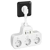 Steckdosenleiste Einzeln Schaltbar, 3 Fach Steckdose mit Schalter Mehrfachsteckdose Wandmontage Steckerleiste mit USB C Steckdosenadapter Kindersicherung,Flexible Kable 0.1M,für Zuhause Büro,Weiß