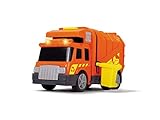 Dickie Toys City Cleaner, Müllauto, Müllabfuhr, Müllwagen, Straßenreinigung, Spielzeugauto mit Mülltonne, Licht & Sound, inkl. Batterien, 15 cm, Orange, ab 3 Jahren