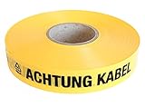 PremSecure Trassenwarnband Achtung Kabel 75m Trassenband Warnband Trassierband Erdkabel 40mm breit 0,15mm stark schwarz gelb kurz