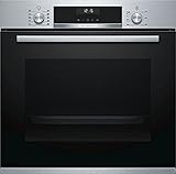 Bosch HBA537BS0 Serie 6 Einbau-Backofen, 60 x 60 cm, EcoClean Direct Reinigungshilfe, AutoPilot 10 10 Automatikprogramme, 3D Heißluft Backen auf 3 Ebenen, LCD-Display, Versenkknebel, Kindersicherung