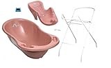 3er Set Baby-Badewanne Set ergonomische Babywanne 86 cm + Ständer Gestell + Badesitz Badewannensitz (3er Set, Rosa)