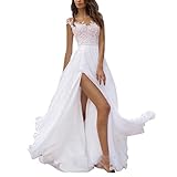 Tomwell Damen Elegant Maxi Kleider V-Ausschnitt Lang Abendkleid Festlich Cocktail Herbstkleider Elegant Hochzeitkleid Brautkleid F Weiß S