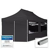 TOOLPORT Faltpavillon Faltzelt Pavillon 3x6m - 4 Seitenteile Aluminium 32mm Partyzelt PES300 100% wasserdicht schwarz