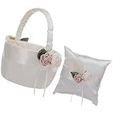 HOMSFOU Blumenmädchen Korb Ringträger Kissen Set Hochzeit Blumenkörbe Ehering Satin Kissen für Hochzeitszeremonie Party Dekoration Dekoration