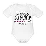 Spreadshirt Große Schwester 2023 Loading Geschenk Geschenkidee Herz Baby Bio-Kurzarm-Body, 80, weiß