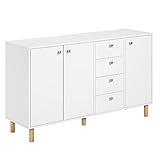 FirFurd Sideboard mit Türen und Schubladen, Kommode mit 4 Schubladen, weißer Beistellschrank für Schlafzimmer, Küche, Wohnzimmer, 140x40x80cm(BxTxH)