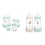 MAM Set zur Geburt Nature Aqua (4 Fläschchen + 1 Schnuller + 1 Doseusbox), MAM Easy Start Anti-Colic Babyflaschen ab der Geburt, grau & Easy Start Anti-Colic Elements Babyflasche im 2er-Set (260 ml)