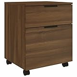 Tidyard Aktenschrank mit Rollen Rollcontainer Bürocontainer Schubladenschrank Büroschrank Metallschrank Schrank Holzwerkstoff Braun Eichen-Optik 45x38x54 cm