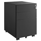 SONGMICS Rollcontainer, unter Schreibtisch, mit 3 Schublade, vormontiert, abschließbarer Büroschrank mit Hängeregistratur, für Akten, Dokumente, Schreibwaren, 52 x 39 x 60 cm, schwarz OFC60BK