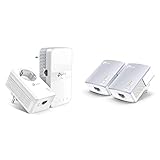 TP-Link WLAN Powerline Adapter Set TL-WPA7617 KIT(Dualband WLAN 1200 Mbit/s, AV1000 Powerline,WiFi Clone, MU-MIMO, 2 Gigabit Ports, Plug&Play) weiß & Powerline Adapter Set TL-PA4010 KIT weiß