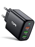 TOPK 30W 3-Port USB Ladegerät mehrfach mit Intelligent QC 3.0 Technologie für iPhone, iPad, Samsung Galaxy, Nexus, HTC, Motorola, LG und viele mehr (Schwarz)