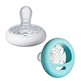 Tommee Tippee Natürlich geformter Beruhigungssauger, hautähnliche Textur, symmetrische kiefergerechte Form, 0-6m, 2 stück, mehrfarbig