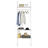 SoBuy KLS07-W Teleskopstange Kleiderständer mit 1 Kleiderstange und 3 Ablagen Teleskop Garderoben System Verstellbares Garderobenständer B (52-80) x H (233-300) cm