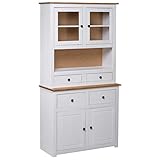 vidaXL Panama-Kiefer Massiv Highboard mit 4 Schubladen 4 Türen Rustikal Kommode Anrichte Schrank Vitrine Standschrank Weiß 93x40,5x180cm