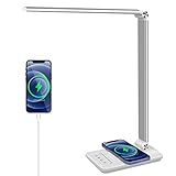 LED-Schreibtischlampe Mit 10W Kabellosem Laden, USB-Ladeanschluss, Tischlampe mit 5 Helligkeitsstufen 5 Farbstufen, Eye Protection Sensible Steuerung Dimmbar Desk Lamp,30Minuten-Autotimer Bürolampe