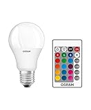 OSRAM STAR+ RGBW LED Lampe mit E27 Sockel, RGB-Farben per Fernbedienung änderbar, 9.7W, klassische Birnenform, Ersatz für 60W-Glühbirne, matt, LED Retrofit RGBW lamps with remote control, Einzelpack