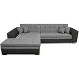 Furnetti Ecksofa Montana 295 x 195 cm, 3 Sitzer mit Schlaffunktion, Bettsofa, Couchgarnitur, Sofa aus Samt, Füllung mit Federn, grau/schwarz, Links