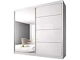 Fabryka Mebli Idźczak Schiebetürenschrank, eleganter Kleiderschrank Schrank Garderobe Spiegel Multi 35-230 cm, Schlafzimmer- Wohnzimmerschrank Schiebetüren Modern Design (Weiß/Weiß)