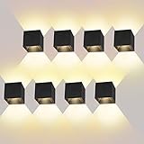 ledmo 8 Stücke LED Wandleuchte Draussen / Innen 12W Wandlampe IP65 Auf und ab Einstellbarer Lichtstrahl 3000K Warmweiß Außenwandleuchte Cube Wandbeleuchtung Schwarz