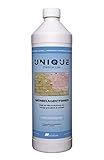 UNIQUE Grünbelag-Entferner, Algenentferner, gegen Grünspan, Pilze & Flechten auf Holz-, Beton-, Putz- & Stein-Oberflächen, chlorat- & chlorfrei, 1000ml