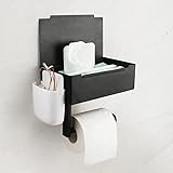 Toilettenpapierhalter Ohne Bohren mit Feuchttücherbox, Boiarc Edelstahl Klorollenhalter mit Ablage und 2 Aufbewahrungsboxen für Küche und Badzimmer Selbstklebend (Schwarz)