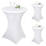 3er-Set Stretch Stehtisch Husse für Bistrotisch Ø 80-85 cm Elegante,Verstärkung im Fußbereich,40°C Maschinenwäsche ，Stretch-Husse Weiß Hussen für Stehtische und Bistrotische（80×110cm,Weiß）