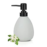 Autumnlife Seifenspender Matt, Seifendosierer aus Keramik, Nachfüllbarer Spülmittelspender mit Pumpe aus Kunststoff, 320ML Flüssigseifenspender für Bad, Küche | Weiß Grau