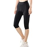 PELLOR Damen Fahrradhose Lang 3/4 Radlerhose Gepolstert Kurz Radhose Atmungsaktiv Radtights Cycling Tights mit 4D Sitzpolster und Taschen (Schwarz, M)