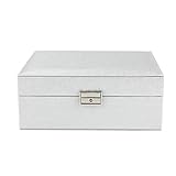 CUHAWUDBA Neue 23X9X18,5Cm Doppelschicht Tragbare Schmuckschatulle Leder Schmuckschatulle Aufbewahrungsbox Prinzessin Schminkdose Geburtstagsgeschenk/Schatulle(Silber)