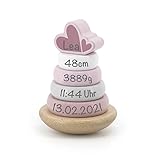 Holz Stapelturm rosa - personalisierbar I Geschenk zur Geburt Mädchen I Handmade Holzspielzeug zum Stapeln I Personalisierte Geschenke Baby I Stapelturm mit Name & Geburtsdaten