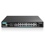 YuanLey 16 Port PoE Switch mit 2 Gigabit Ethernet Uplink, 1 SFP Port, 200W PoE+ Port Unterstützung 802.3af/at, Unverwaltet Netzwerk Switch mit AI Watchdog, VLAN, Erweitert 300m, Lüfterlos