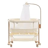 YOLEO Beistellbett Baby mit Rollen Kinderbett mit Matratze bis 20kg Bett für Baby bis 18 Monate Holzkonstruktion Zustellbett Beige