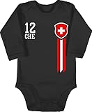 Shirtracer Fussball WM 2022 Fanartikel Baby - 12. Mann Schweiz Fanshirt - 6/12 Monate - Schwarz - Schweiz Trikot em 2021 - BZ30 - Baby Body Langarm