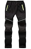 FAIRYRAIN Kinder Jungen Mädchen Softshellhose Gefütterte Winddicht Outdoorhose Atmungsaktiv mit Fleecefütterung Warm Regenhose Skihose Wanderhose (N-Schwarz, 158)