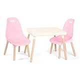 B. spaces Kindertisch mit 2 Stühlen, Kindersitzgruppe – 1 Tisch und 2 Kinderstühle mit Holz Beinen für Kinder ab 3 Jahren – Kindermöbel, Pink und Weiß