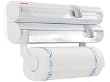 Leifheit Wandrollenhalter Rolly Mobil ComfortLine-Serie mit abnehmbarem Behälter, Küchenrollenhalter für 3 Rollen, Papierrollenhalter mit scharfen Klingen