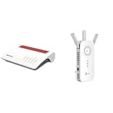 AVM Fritz!Box 7590 AX (Wi-Fi 6 Router mit 2.400 MBit/s (5GHz) & 1.200 MBit/s (2,4 GHz)) & TP-Link RE550 WLAN Verstärker Repeater AC1900 (Dual-WLAN AC + N, 1300MBit/s 5GHz + 600MBit/s 2,4GHz) weiß