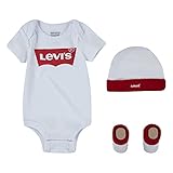 Levi's Kids Baby - Mädchen Classic Batwing Infant Hat Bodysuit Bootie Set 3pc Baby und Kleinkind Strampelanzug, Weiß, 0-6 Monate EU