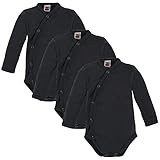 Makoma Baby Body Langarm Wickelbody 3er Pack für Neugeborene Jungen & Mädchen Unisex 100% Baumwolle (68, Schwarz)