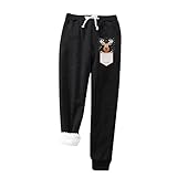 Generic Damen-Winter Weihnachten Kordelzug Verjüngt Joggen Zwanglos Hohe Taille Flauschiges Fell Sport Warm Streetwear-Hose mit Taschen Black XX-Large