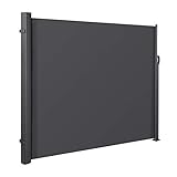 Seitenmarkise Ausziehbar Alu 180x350cm(HxL)-280g/m² Sonnenschutz Sichtschutz, Seitenwandmarkise Seitenrollo für Balkon, Terrasse, Garten,Grau