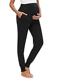 Love2Mi Freizeithose für Schwangere, Umstandsleggings Schwangerschaft Hosen Bequeme Stretch Jogginghose, Schwarz, M