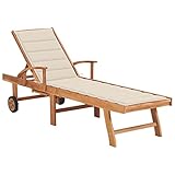 Yongdu Sonnenliege mit Auflage, Gartenliege, Liegestuhl, Sonnenstuhl, Sonneninsel Outdoor, Liegen, Gartenmöbel, Bäderliege, Relaxliege,Cremeweiß Massivholz Teak