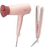 Philips 3000 Series Haarstyling-Set BHP398/00 1.600 W, ThermoProtect Aufsatz, keratinbeschichtete Platten, Peach