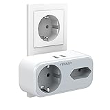 Doppelstecker für Steckdose, TESSAN 4 in 1 Steckdosen mit 2 USB Anschluss, Steckdosenadapter 2Fach Mehrfachstecker mit USB Ladegerät, 1 Eurosteckdose und 1 Schuko Kompatibel für Phone, Grau