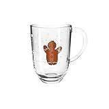 Leonardo Candela Glas-Tasse, Lebkuchenmann, 1 Stück, 380 ml, Weihnachten, spülmaschinengeeignete Tee-Tasse aus Glas mit Weihnachts-Motiv, mikrowellenfester Kaffee-Becher mit Henkel