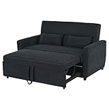 HOMCOM Schlafsofa, Klappsofa, 2-Sitzer Stoffsofa, Bettsofa, Sofa mit Schlaffunktion, Sofagarnitur, Verstellbarer Winkel, Dunkelgrau, 148 x 82 x 89 cm